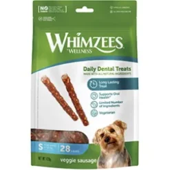 Whimzees Veggie Sausage för små hundar, 28 st